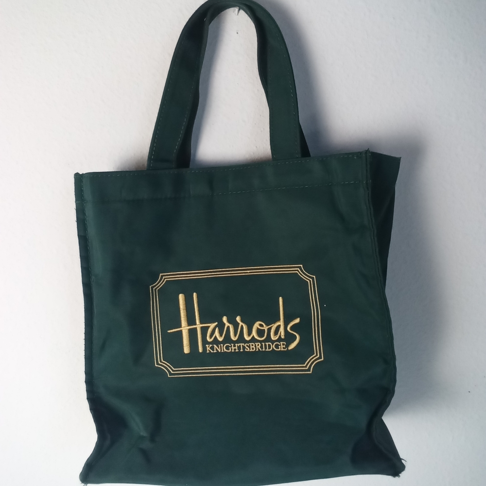 Harrods Green Tote Bag Embroidered Waterproof